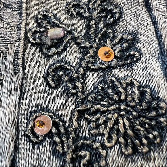 Coldwater Creek Burnout Art to Wear Mocha Embroidered Denim Jacket Size XL - Picture 15 of 15